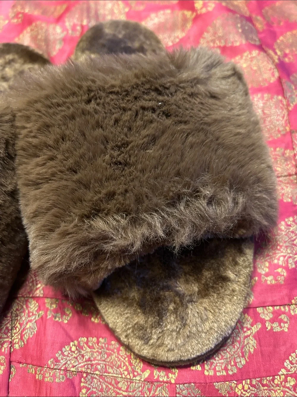 Asos Plush Faux Fur Slide Slippers - Brown